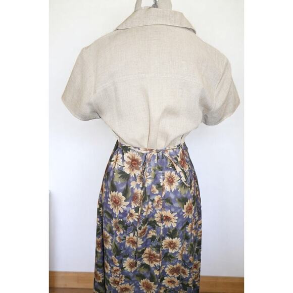 Vintage Frederick’s of Hollywood Linen Look Sunflower Floral Button Front Dress - Picture 7 of 14